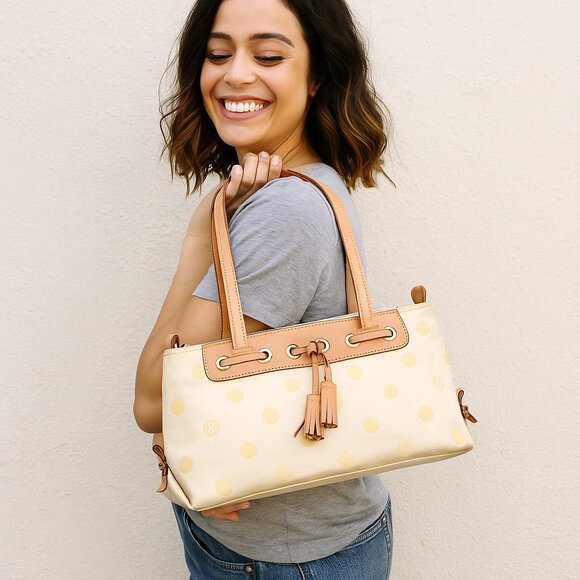 Dooney & Bourke Handbags - Dooney and Bourne yellow polka dot shoulder bag